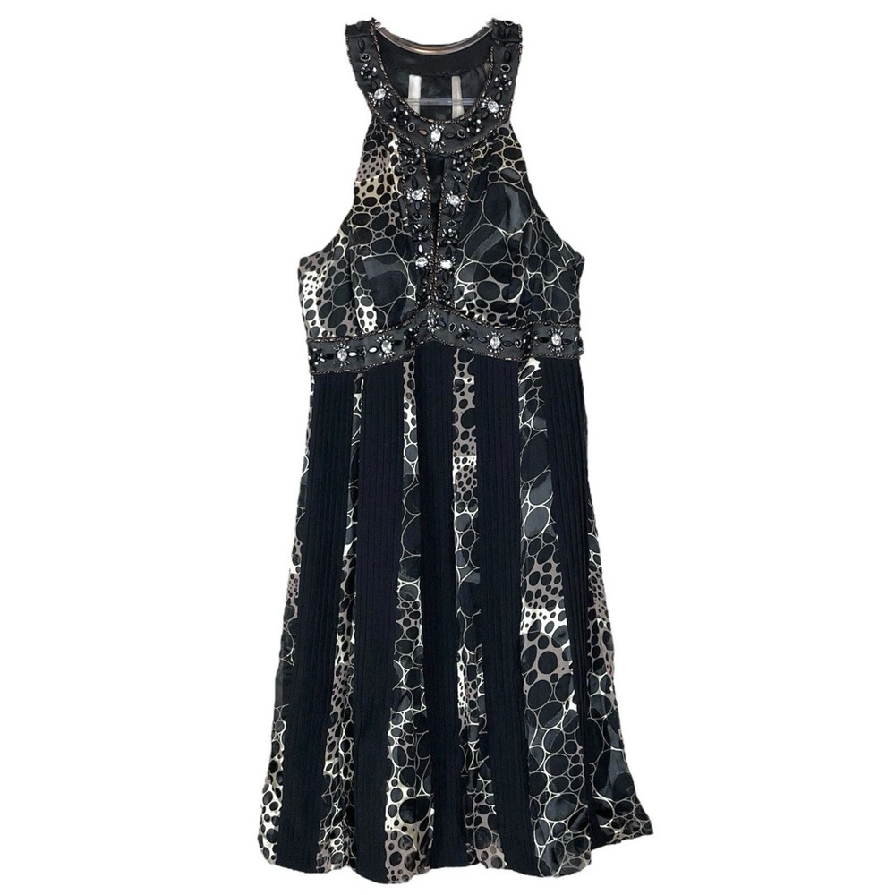 Vtg Sue Wong Nocturne Silk Beaded Pleated Bubble Hem Halter Dress Black Size 4